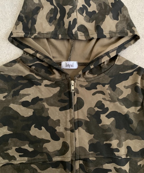lilful パーカー 「25年秋冬新作」迷彩柄 ショート丈ダブルジップ