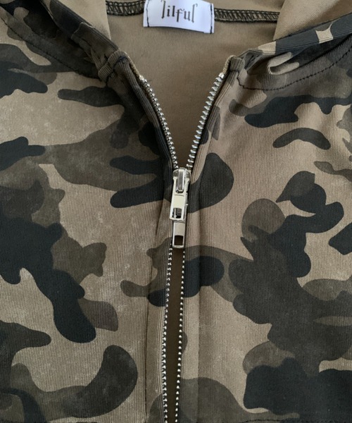 lilful パーカー 「25年秋冬新作」迷彩柄 ショート丈ダブルジップ