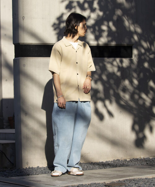 「GLOSTER」 半袖ニット L グレイッシュベージュ メンズ_画像2