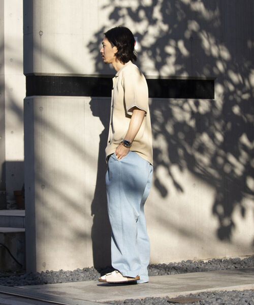 「GLOSTER」 半袖ニット L グレイッシュベージュ メンズ_画像4