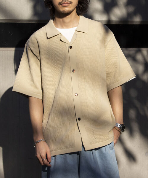 「GLOSTER」 半袖ニット L グレイッシュベージュ メンズ_画像5