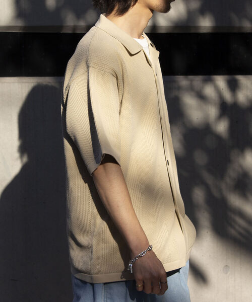 「GLOSTER」 半袖ニット L グレイッシュベージュ メンズ_画像6