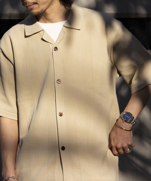 「GLOSTER」 半袖ニット L グレイッシュベージュ メンズ_画像8