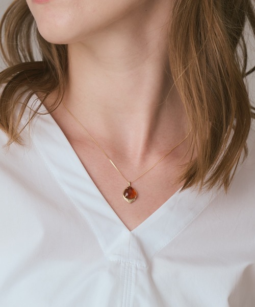 agete（アガット） ネックレス K10アンバー／ダイヤモンドネックレス