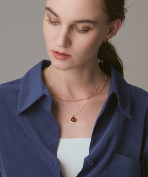 agete（アガット） ネックレス K10アンバー／ダイヤモンドネックレス