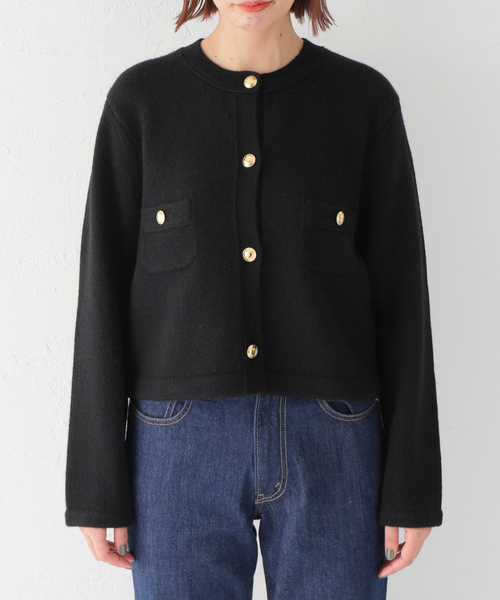 ドゥーズィエムクラス　FFカーディガン　ウール　ブラック Deuxieme Classe（ドゥーズィエムクラス） ニットカーディガン