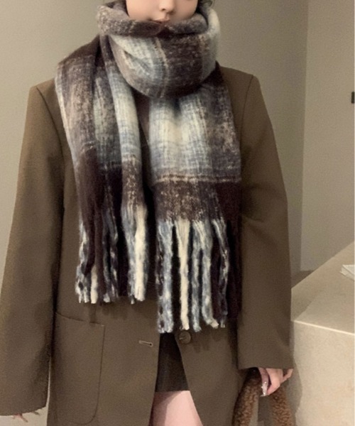 マフラー ストール チェック柄 モヘアライク レディース : ZOZOTOWN