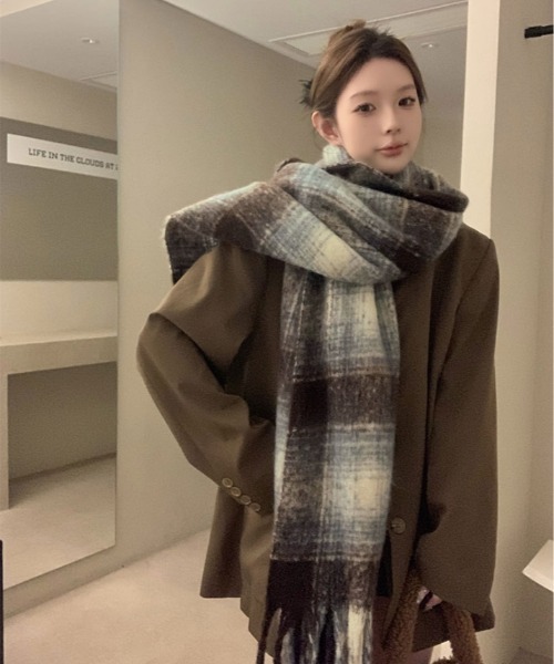マフラー ストール チェック柄 モヘアライク レディース : ZOZOTOWN