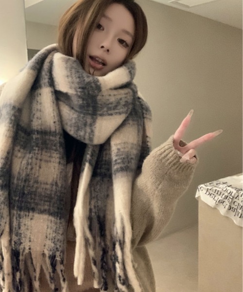 マフラー ストール チェック柄 モヘアライク レディース : ZOZOTOWN