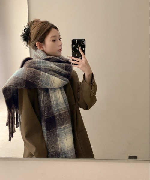 マフラー ストール チェック柄 モヘアライク レディース : ZOZOTOWN