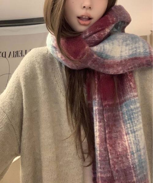 マフラー ストール チェック柄 モヘアライク レディース : ZOZOTOWN