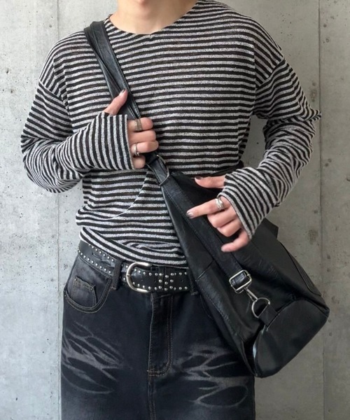 Gaphos tシャツ VネックシアーボーダーTEE メンズ レディース