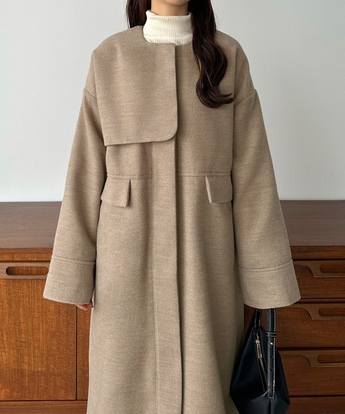 callautia（カラウティア） ノーカラーコート MEDIUM グレイッシュ