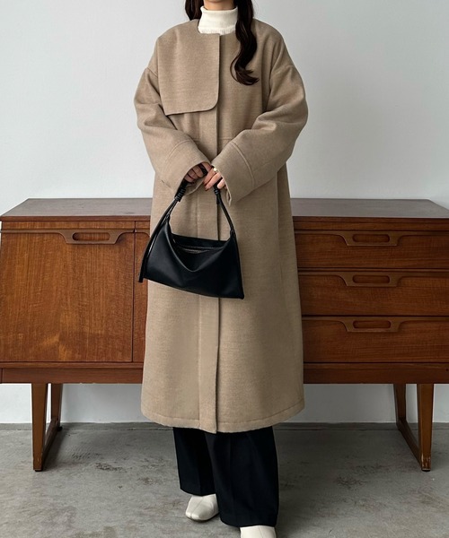 callautia（カラウティア） ノーカラーコート MEDIUM グレイッシュ