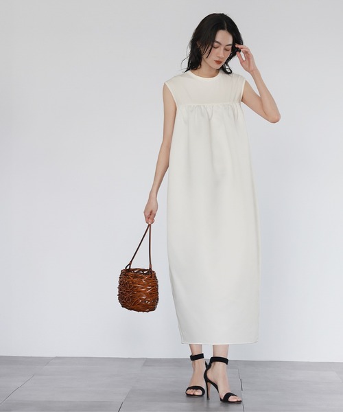 「ELFRANK」 ノースリーブワンピース FREE オフホワイト レディース_画像3