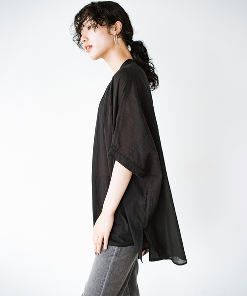「haco!」 半袖ブラウス MEDIUM ブルー レディース_画像6