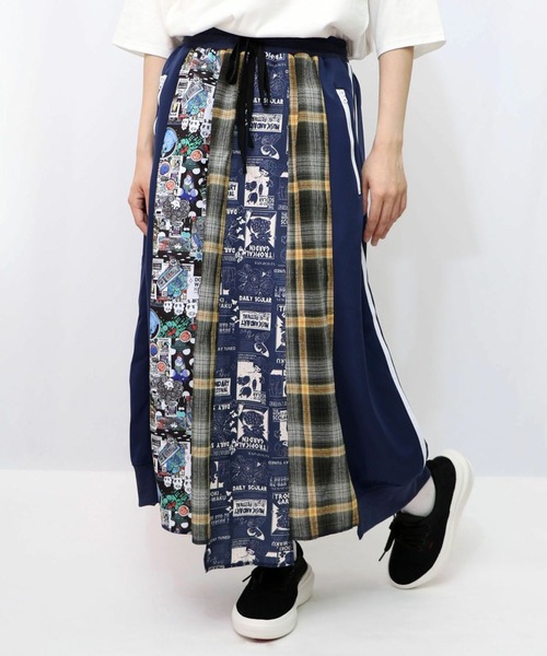 コムデギャルソン パッチワーク異素材チェックフレアースカート