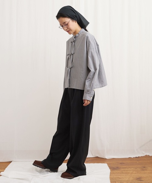 シャツ+ブラウス(長袖+七分) WAIST RIBBON SHAPE SHIRT fig London（フィグロンドン） ブラウス シャツ ribbon shirt