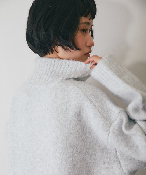 ニット セーター ウール混オーバーサイズタートルニット レディース