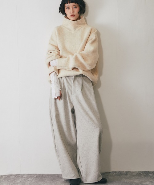 ニット セーター ウール混オーバーサイズタートルニット レディース