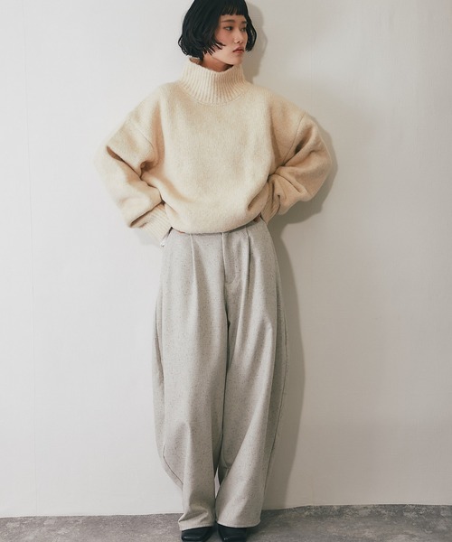 BOBOUTIC タートルネックニット　オーバーサイズ　ウールシルク混 ニット セーター ウール混オーバーサイズタートルニット レディース