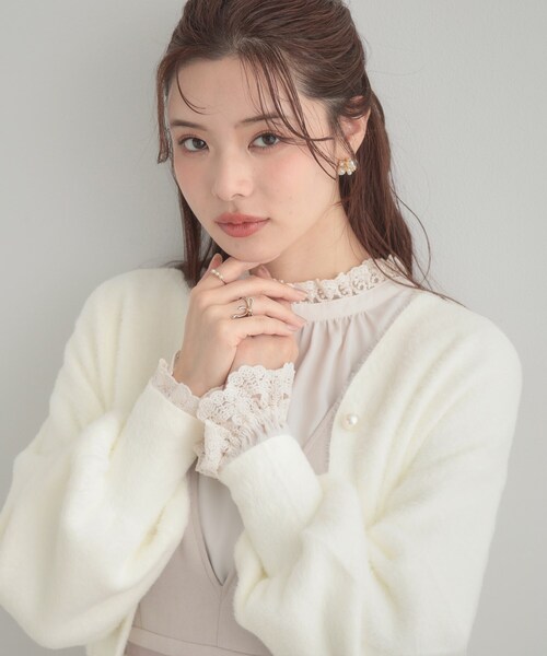 タグ付き未使用✨FLORENT フェザーチュールカーディガン　ふんわり袖 Couture Brooch（クチュール ブローチ） カーディガン 「前後2WAY
