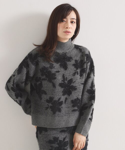ビンテージ  80s 花柄 丈短め 黒 モヘア ニット セーター 希少 美品 ITS'DEMO（イッツデモ） ニット セーター 「手洗い可／セットアップ可