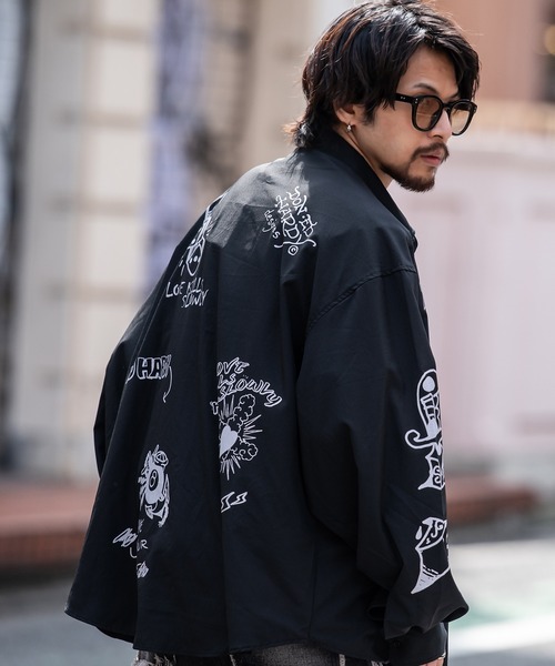 「Ed Hardy」 長袖シャツ M ブラック メンズ_画像8