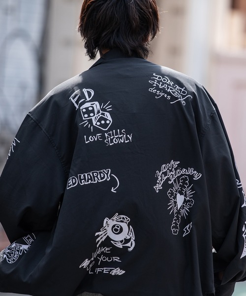 「Ed Hardy」 長袖シャツ M ブラック メンズ_画像9