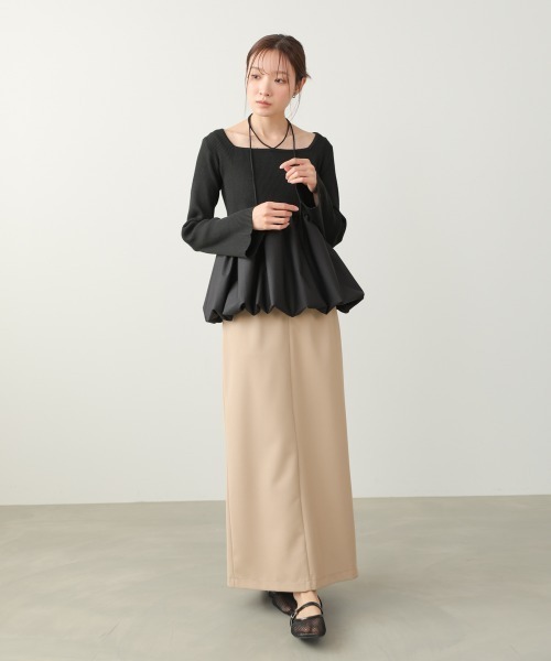 BAB（バブ） tシャツ リボンネックペプラムバルーンニットトップス