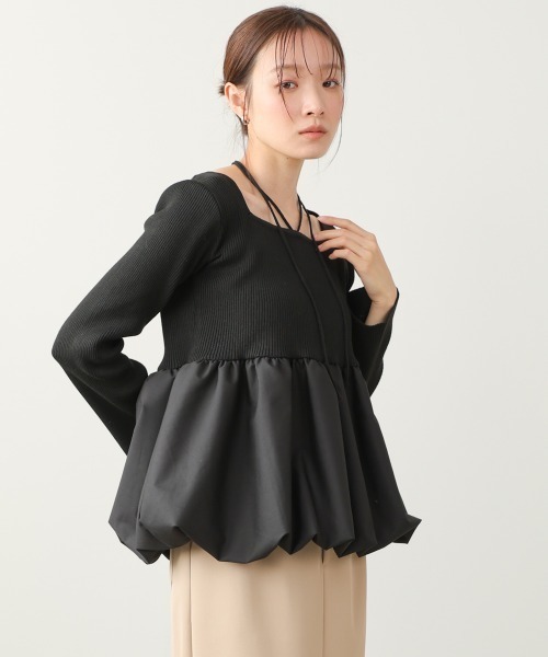 BAB（バブ） tシャツ リボンネックペプラムバルーンニットトップス