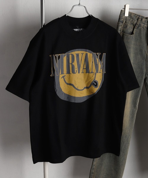 NIRVANA ビッグシルエットTシャツ ブラック ROCK OFF tシャツ ビッグシルエット × ヘビーウェイト半袖 バンドT
