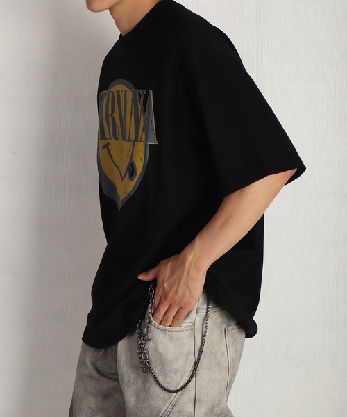 NIRVANA ビッグシルエットTシャツ ブラック ROCK OFF tシャツ ビッグシルエット × ヘビーウェイト半袖 バンドT
