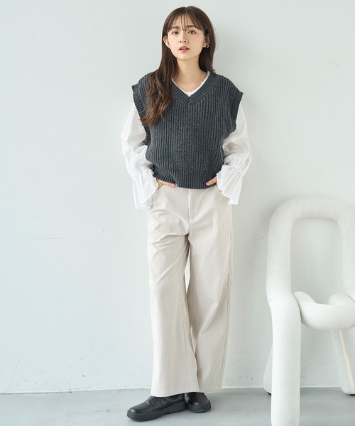 「mil」 コーデュロイパンツ - グレイッシュベージュ レディース_画像3