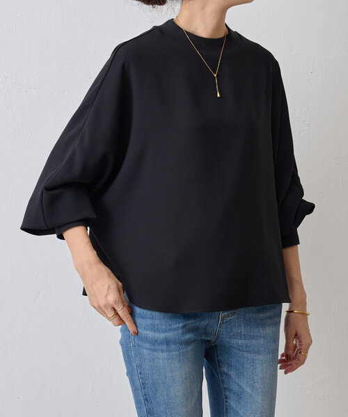 BEARDSLEY　袖口レースブラウス　ブラック　ビアズリー　洗える　長袖　黒色 BEARDSLEY（ビアズリー）の「《ビアズリー》袖レースドルマンブラウス