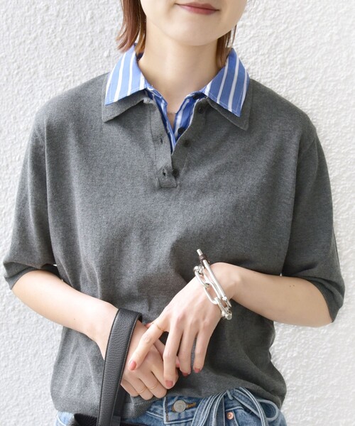 「SHIPS」 半袖ニット ONE SIZE ダークグレー レディース_6