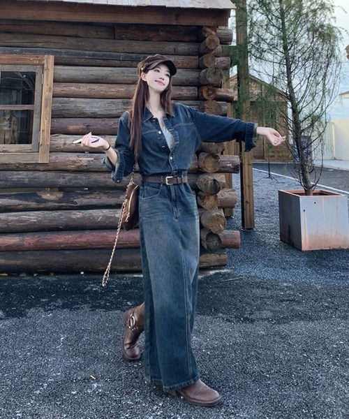 Coach　デニムシャツワンピース ウエストベルト付き　シグネチャー ワンピースレディース デニムシャツ シャツワンピース ベルト