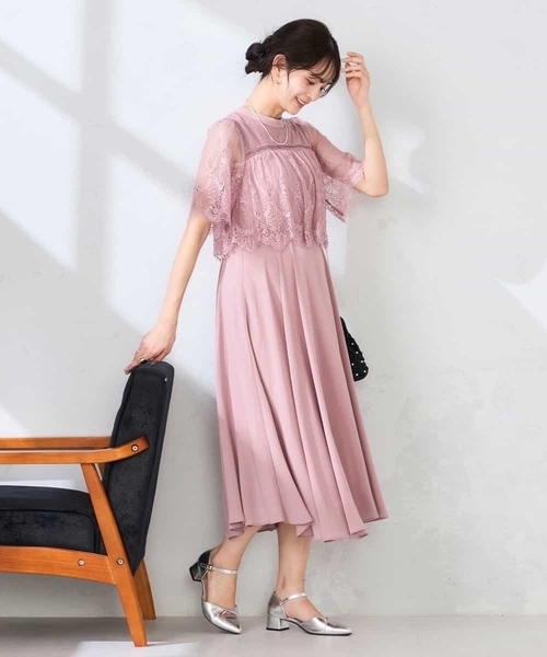 ワンピース 「結婚式/お呼ばれに」レースドッキングワンピースの画像