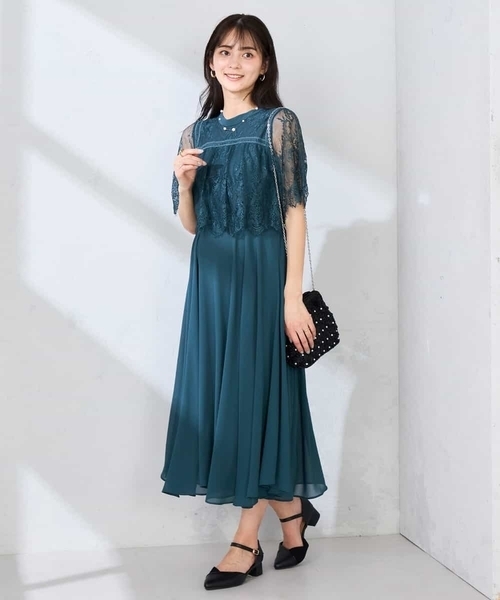 ワンピース 「結婚式/お呼ばれに」レースドッキングワンピースの画像
