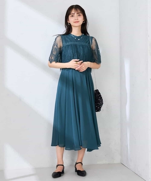 ワンピース 「結婚式/お呼ばれに」レースドッキングワンピースの画像