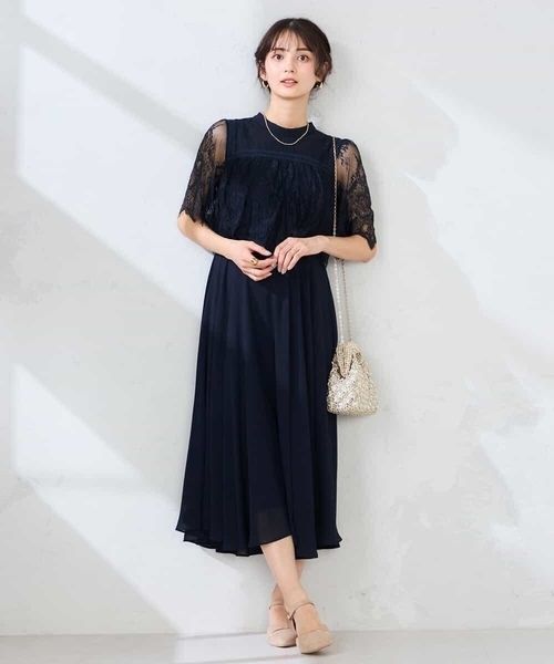 ワンピース 「結婚式/お呼ばれに」レースドッキングワンピースの画像