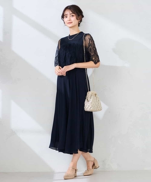ワンピース 「結婚式/お呼ばれに」レースドッキングワンピースの画像