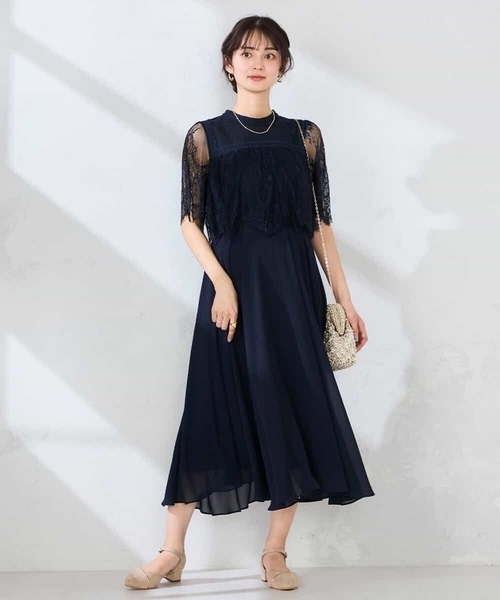 ワンピース 「結婚式/お呼ばれに」レースドッキングワンピースの画像