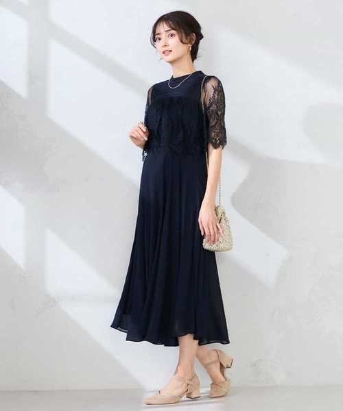 ワンピース 「結婚式/お呼ばれに」レースドッキングワンピースの画像