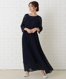GIRL【 Ｌ 】プリーツxレースお呼ばれドレス 刺繍 7分袖 ロングワンピース 楽天市場】【24％OFF】パーティードレス 結婚式 ワンピース