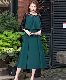 LUGG NAGG ドレス フロントドレープレースベルスリーブドレス