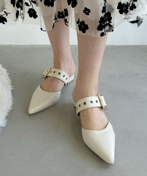 Loueme パンプス ポインテッドトゥ太ベルトミュール : ZOZOTOWN Yahoo