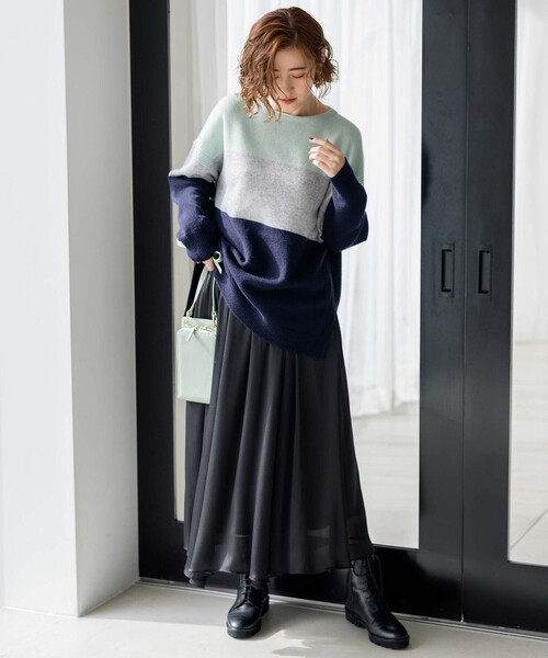 23区【洗える】ウールカシミヤ　カラーブロックニット　44 洗える】ウールカシミヤ カラーブロック ニット / 23区