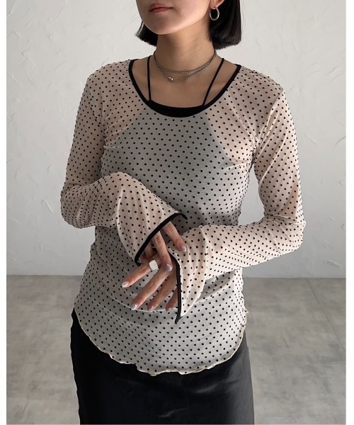 tシャツ フロッキードットシアークルーネックカットソー レディース tシャツ Tシャツ フロッキードットシアートップス レディース