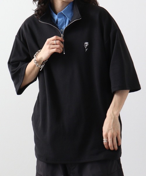 SUGGESTION tシャツ ハーフZIPスタンドポンチ半袖シャツ メンズ
